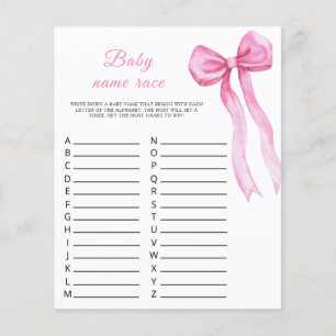 Pink bow baby shower - Baby name race game