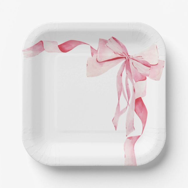Pink Bow Baby Shower, Baby Shower, It's A Girl, Paper Plate (Front)