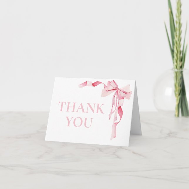 Pink Bow Baby Shower, Baby Shower, It's A Girl, Thank You Card (Front)