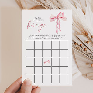Pink Bow Baby Shower Bingo Blush Ribbon Girl Game 