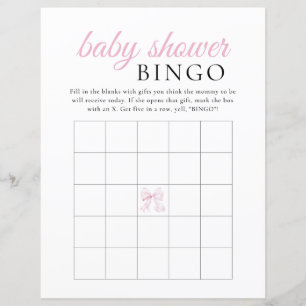 Pink Bow Baby Shower BINGO Game