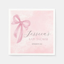 Pink Bow Baby Shower Blush Pink Watercolor