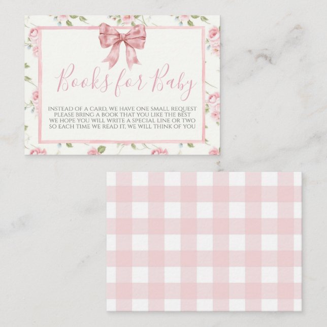 Pink Bow Baby Shower Book Request Card (Front/Back)