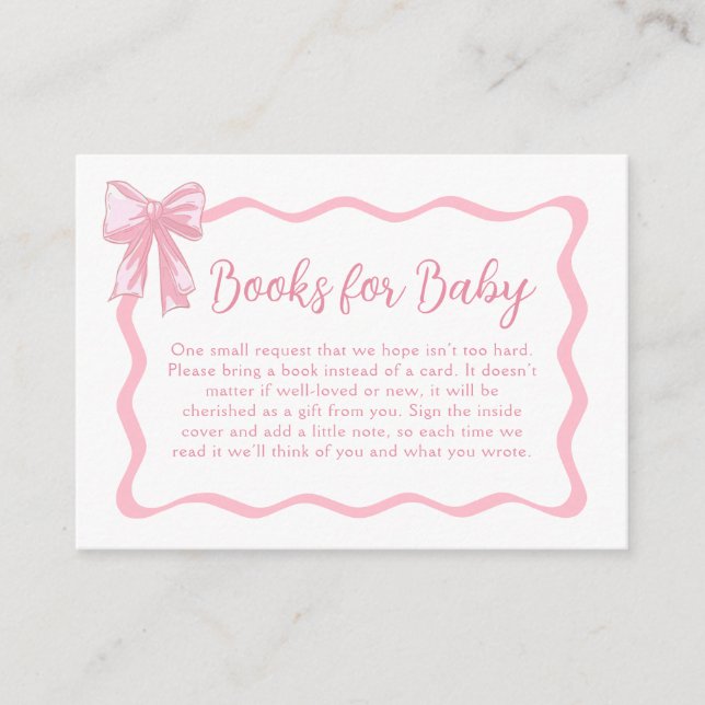 Pink Bow Baby Shower Book Request Enclosure Card (Front)