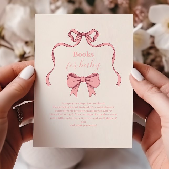 Pink Bow Baby Shower Books for Baby Enclosure Card (Creator Uploaded)