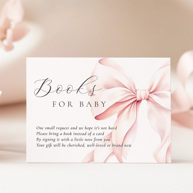 Pink Bow Baby Shower Books for Baby Enclosure Card (Creator Uploaded)