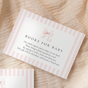 Pink Bow Baby Shower Books for Baby Enclosure Card