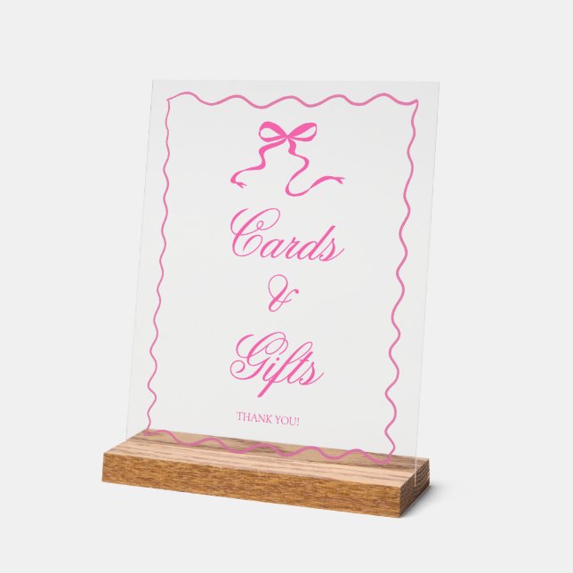 Pink Bow Baby Shower Cards and Gifts Sign (Angle)