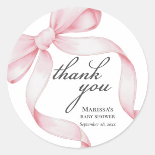 Pink Bow Baby Shower Classic Round Sticker