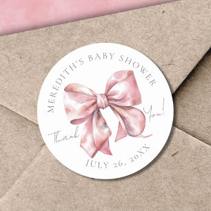 Pink Bow Baby Shower Classic Round Sticker