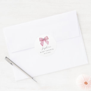 Pink Bow Baby Shower Classic Round Sticker