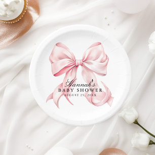 Pink Bow Baby Shower Coquette Bow Paper Plates