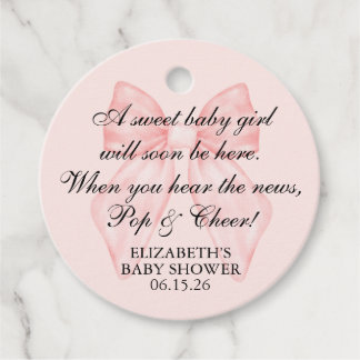 Pink Bow Baby Shower Coquette Champagne Favour Tags