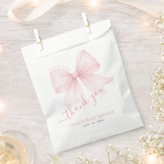 Pink Bow Baby Shower Coquette Elegant Thank You Favour Bags