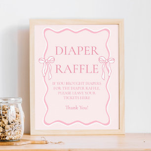 Pink Bow Baby Shower Diaper Raffle Game Poster