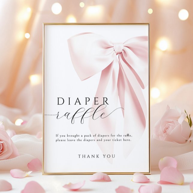 Pink Bow Baby Shower Diaper Raffle Table Sign (Creator Uploaded)