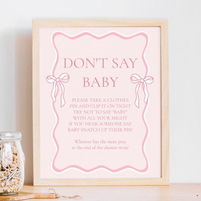 Pink Bow Baby Shower Don't Say Baby Game Poster (Creator Uploaded)
