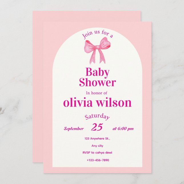 Pink Bow Baby Shower.elegant baby shower. Invitation (Front/Back)