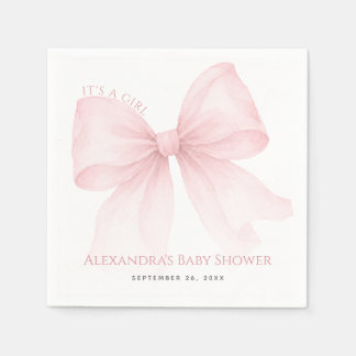 Pink Bow Baby Shower Elegant Coquette It's a Girl  Napkin