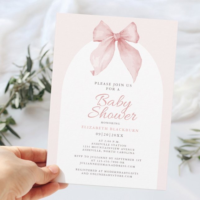 Pink Bow Baby Shower Elegant Girly Invitation (Creator Uploaded)