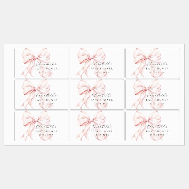 Pink Bow Baby Shower Favors Label (Sheet)