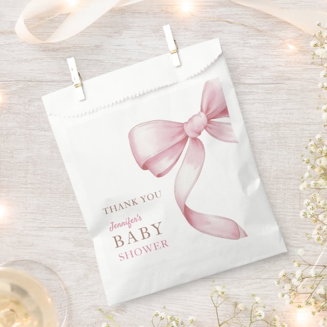 Pink Bow Baby Shower Favour Bags (Clipped)