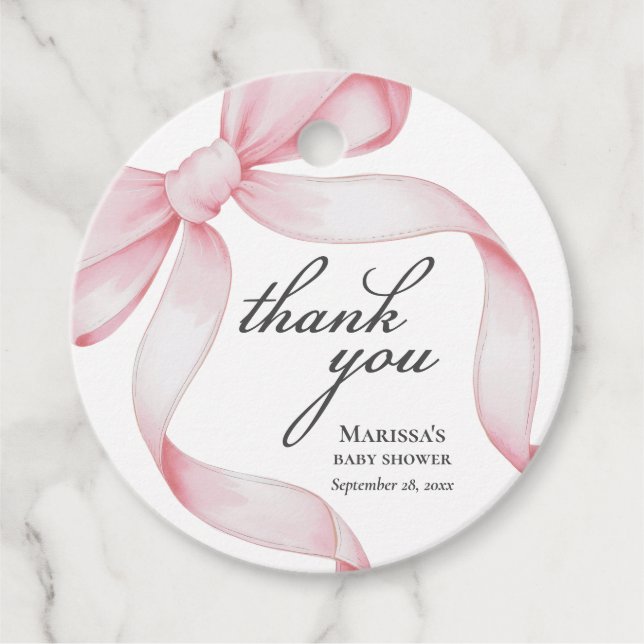 Pink Bow Baby Shower Favour Tags (Front)