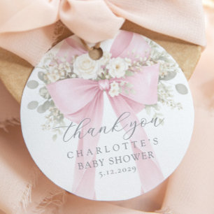 Pink Bow Baby Shower floral Thank you Favour Tags