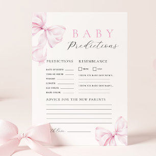 Pink Bow Baby Shower Game Card