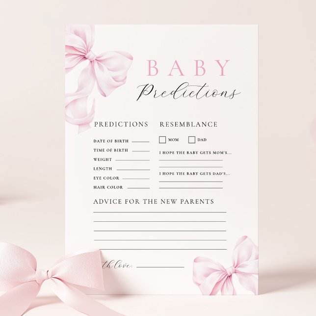 Pink Bow Baby Shower Game Card (Creator Uploaded)