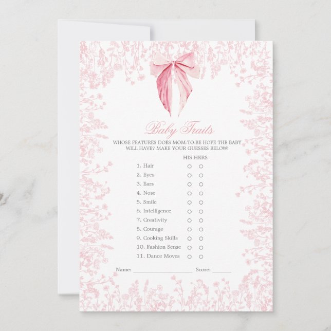 pink bow Baby Shower Game Invitation (Front)