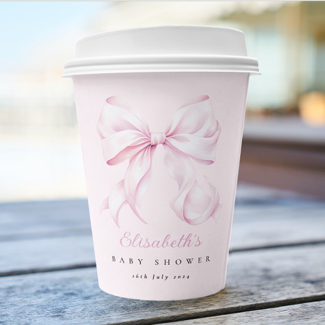 Pink Bow Baby Shower Girl Cute  Paper Cups (Creator Uploaded)