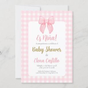 Pink Bow Baby Shower Girl in Spanish invitation
