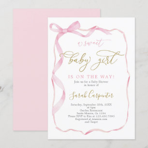 Pink Bow Baby Shower Girl Invitation