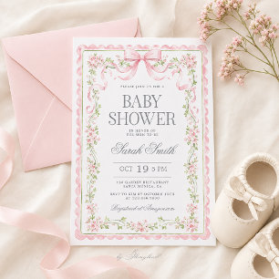 Pink Bow Baby Shower Girl Invitation