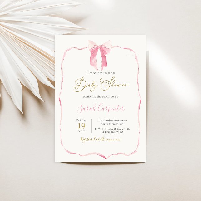 Pink Bow Baby Shower Girl Invitation (Creator Uploaded)