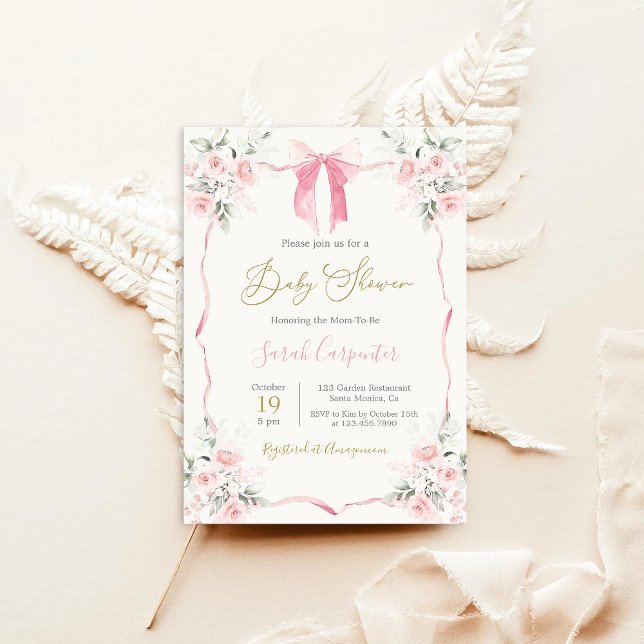 Pink Bow Baby Shower Girl Invitation (Creator Uploaded)