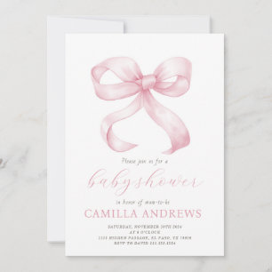 Pink Bow Baby Shower Girl Invitation