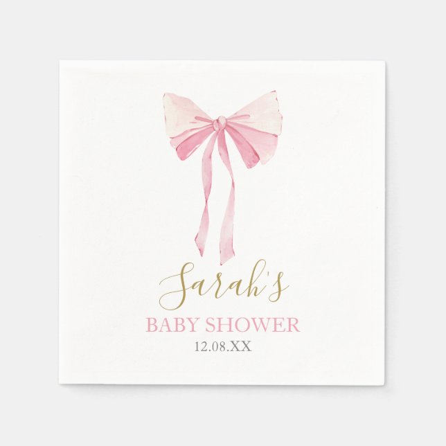 Pink Bow Baby Shower Girl Napkin (Front)