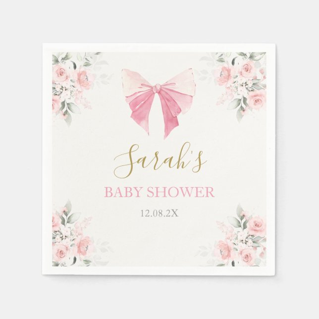Pink Bow Baby Shower Girl Napkin (Front)