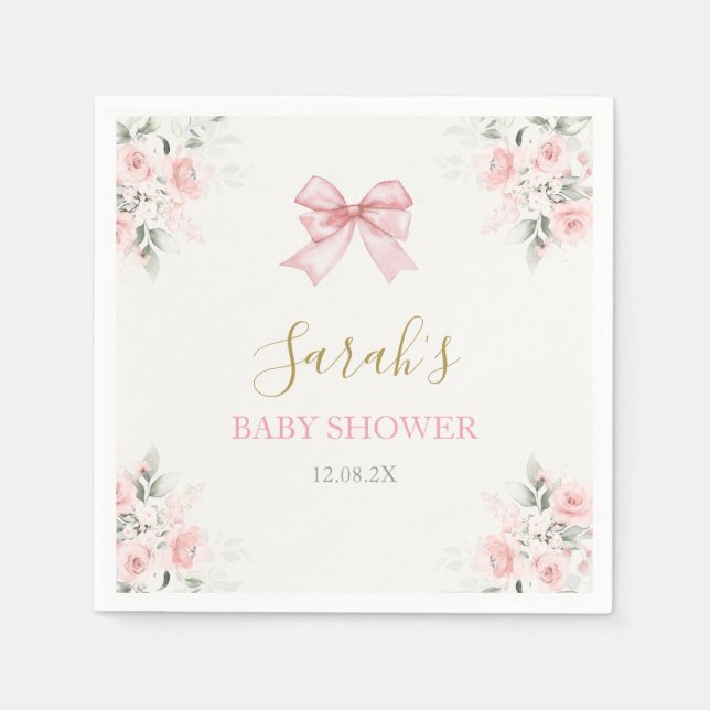 Pink Bow Baby Shower Girl Napkin (Front)