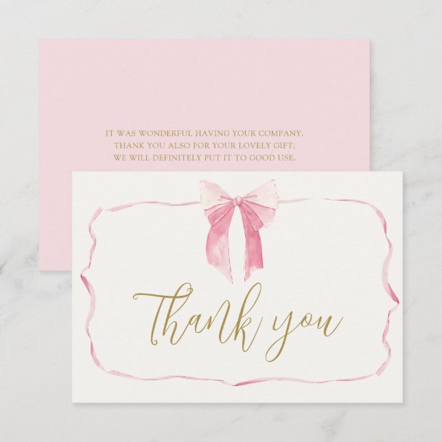 Pink Bow Baby Shower Girl Thank You Card (Front/Back)