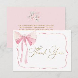 Pink Bow Baby Shower Girl Thank You Card