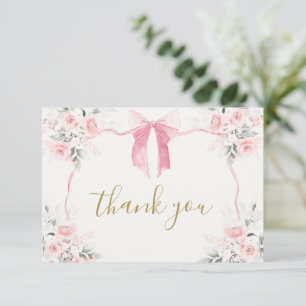 Pink Bow Baby Shower Girl Thank You Card