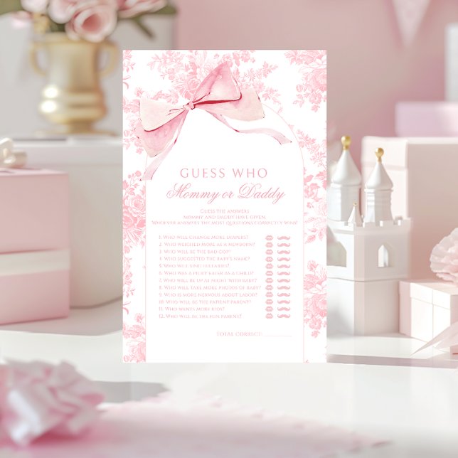 Pink Bow Baby Shower Guess Mummy or Daddy Game (Creator Uploaded)