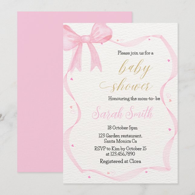 Pink Bow Baby Shower Invitation (Front/Back)