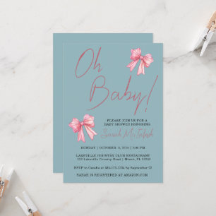Pink Bow Baby Shower Invitation