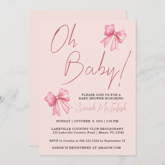 Pink Bow Baby Shower Invitation (Front/Back)