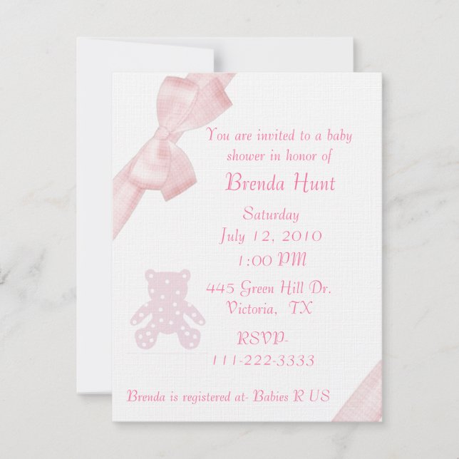 Pink Bow Baby Shower Invitation (Front)