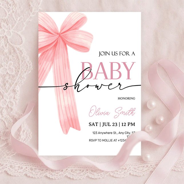 Pink Bow Baby Shower Invitation (Creator Uploaded)
